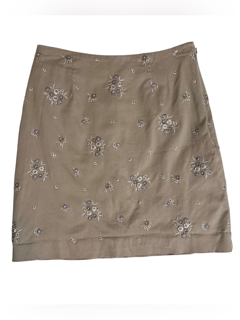Vintage Ann Taylor Size 2 Gray Floral Embroidered Mini Skirt Cottagecore Ditsy